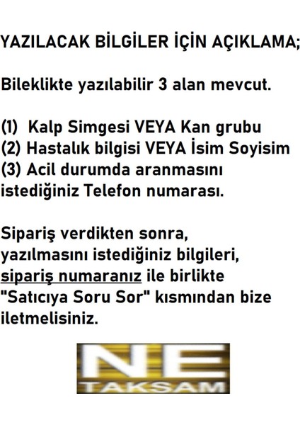 Tıbbi Bileklik - Sağlık Bilgisi Bilekliği - Acil Bilgisi - Kan Grubu - Kısa Boy fırsatları