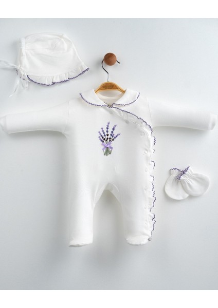 Lavanta Nakışlı Bebe Tulum