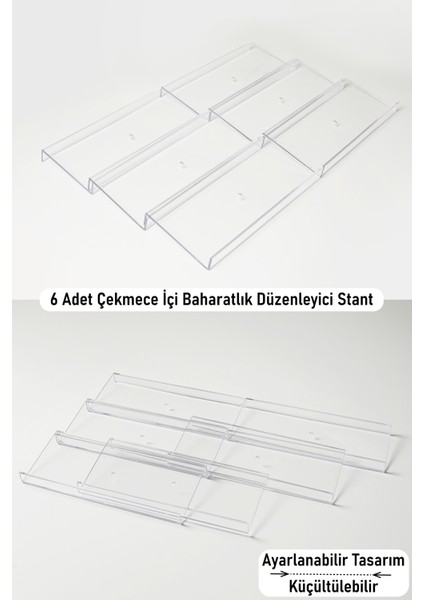 6 Adet Çekmece Içi Baharatlık Düzenleyici Organizer Stant 30,5*13cm (KAVANOZLAR HARİÇTİR) Z305