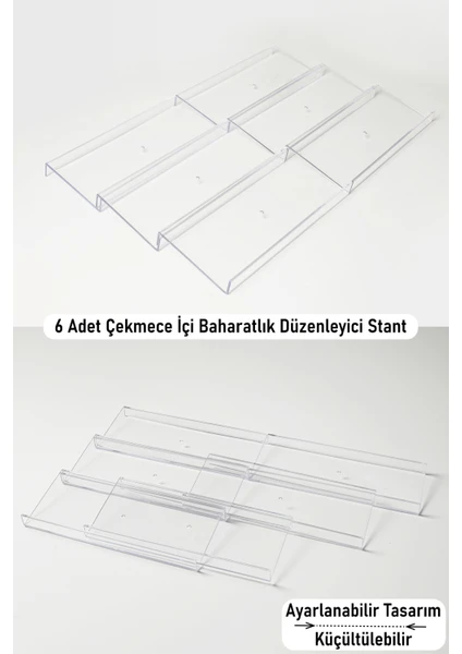 Color House 6 Adet Çekmece Içi Baharatlık Düzenleyici Organizer Stant 30,5*13cm (KAVANOZLAR HARİÇTİR) Z305