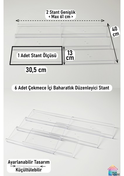 6 Adet Çekmece Içi Baharatlık Düzenleyici Organizer Stant 30,5*13cm (KAVANOZLAR HARİÇTİR) Z305