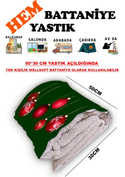 Yılbaşı Noel Desen Baskılı Tv Battaniyeli Opsiyonel Dekoratif Yastık Battaniye 2in1-01