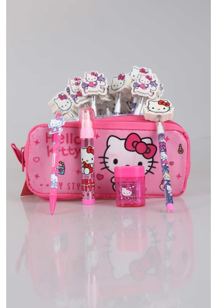 Hello Kitty Dekomus Ile Yeni Sezon Lisanslı Hello Kıtty Kırtasiye Seti Kalem Çantası,uçlu Kalem,kalemtraş,silgi Tepeli Geçmeli Kurşun Kalem ve Roket Silgi Seti