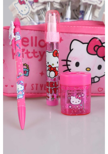 Hello Kitty Dekomus Ile Yeni Sezon Lisanslı Hello Kıtty Kırtasiye Seti Kalem Çantası,uçlu Kalem,kalemtraş,silgi Tepeli Geçmeli Kurşun Kalem ve Roket Silgi Seti