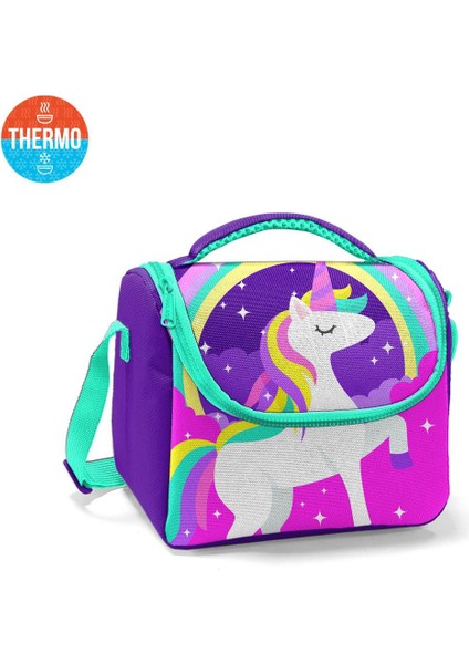Mor Su Yeşili Unicorn Desenli 3’lü Okul Çanta Seti