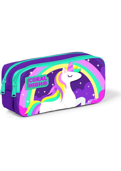 Mor Su Yeşili Unicorn Desenli 3’lü Okul Çanta Seti