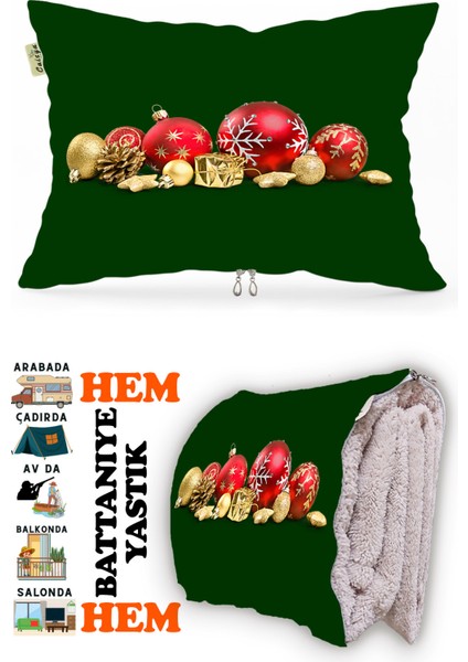 Yılbaşı Noel Desen Baskılı Tv Battaniyeli Opsiyonel Dekoratif Yastık Battaniye 2in1-0