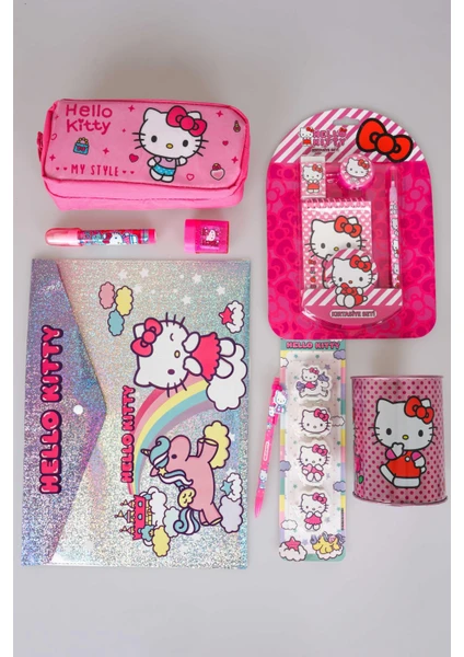 Hello Kitty Yeni Sezon Lisanslı Hello Kıtty 14 Parça Kırtasiye Seti Kalem Çantası,çıtçıt Dosya,kumbara,not Defteri,kalemtraş,geçmeli Kurşun Kalem ve Silgi Seti