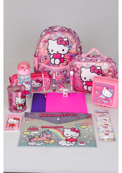 Hello Kitty Yeni Sezon Lisanslı Hello Kıtty Anaokul,beslenme ve Kalem Çantası Ile Beslenme Kabı,matara Kırtasiye Okul Seti