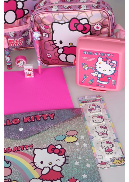 Hello Kitty Yeni Sezon Lisanslı Hello Kıtty Anaokul,beslenme ve Kalem Çantası Ile Beslenme Kabı,matara Kırtasiye Okul Seti