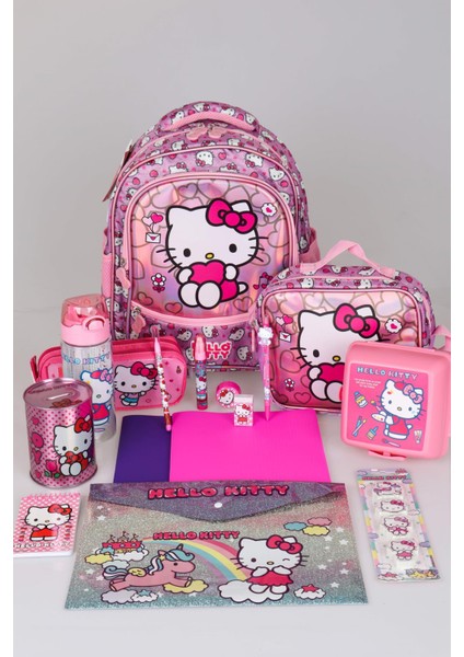 Hello Kitty Yeni Sezon Lisanslı Hello Kıtty Ilkokul,beslenme ve Kalem Çantası Ile Beslenme Kabı,matara Kırtasiye Okul Seti