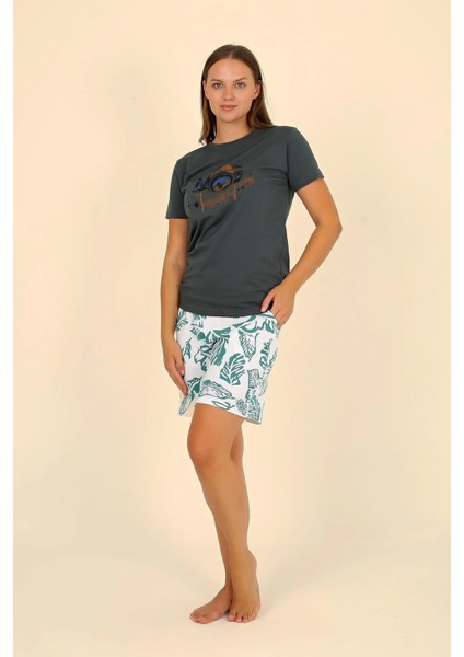 Kadın Şortlu Kısa Kol Penye Pijama Takımı Yeşil 3625 fiyatları