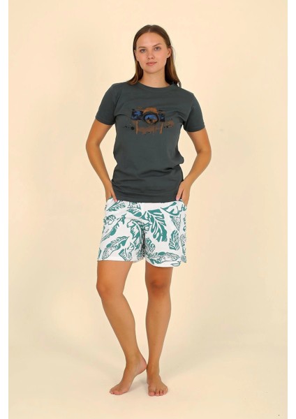 Kadın Şortlu Kısa Kol Penye Pijama Takımı Yeşil 3625 fırsatları