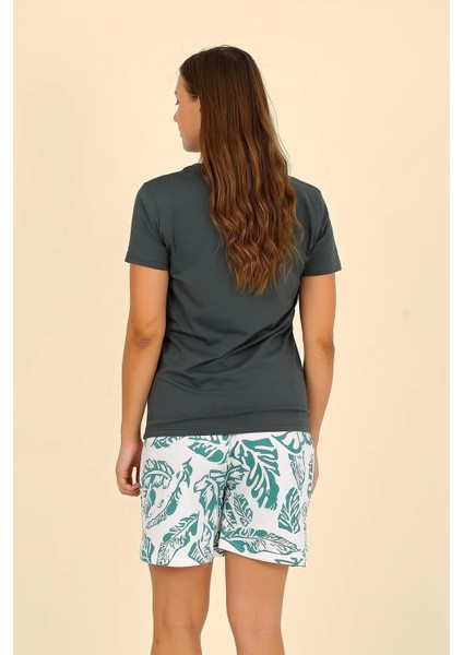 Kadın Şortlu Kısa Kol Penye Pijama Takımı Yeşil 3625 indirimleri