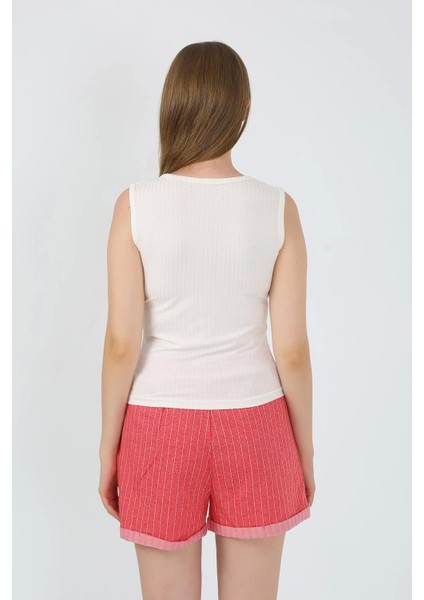 Kadın Kalın Askılı Şortlu Pijama Takım Ekru 3632 indirimleri