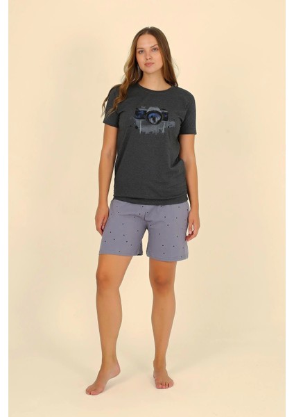 Kadın Şortlu Kısa Kol Penye Pijama Takımı Füme 3622 fiyatları