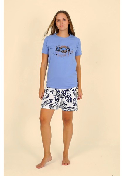 Kadın Şortlu Kısa Kol Penye Pijama Takımı Mavi 3622 fiyatları