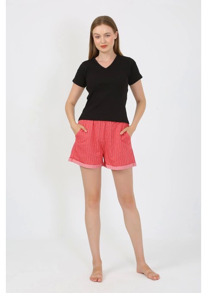 Kadın Kısa Kol Penye Şortlu Pijama Takım Siyah 3633