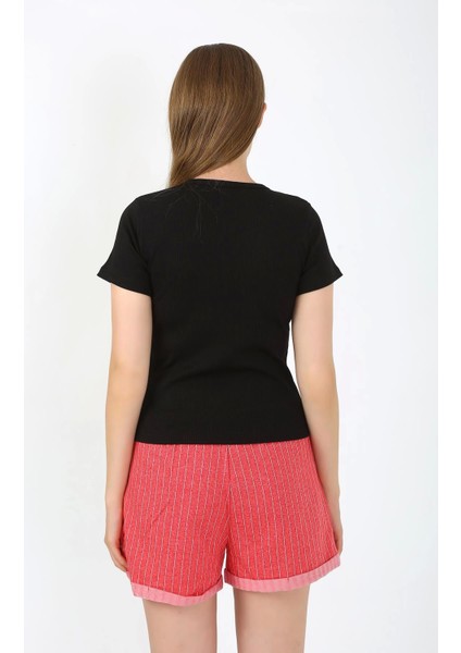 Kadın Kısa Kol Penye Şortlu Pijama Takım Siyah 3633 indirimleri