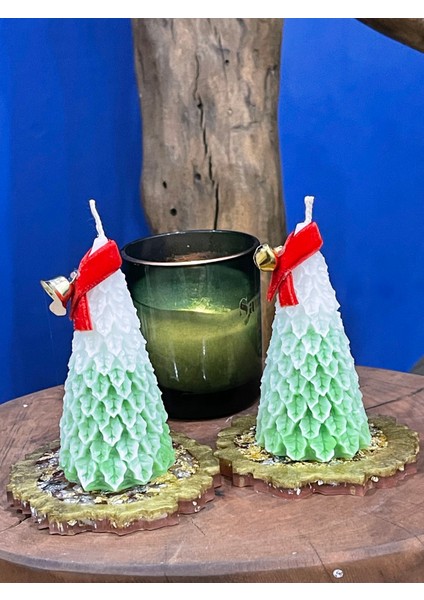 Happy New Year 2'li Yılbaşı Ağacı Dekoratif Mum Seti (Yeni Yıl-Mutlu Yıllar)