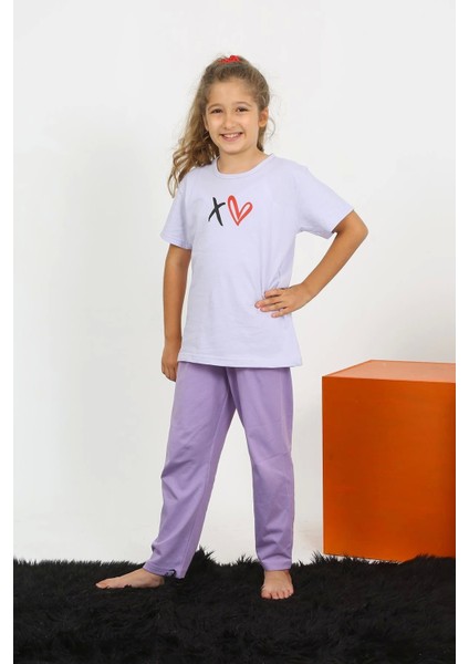 Kız Çocuk Kısa Kol Lila Penye Pijama Takım 20432 fiyatları