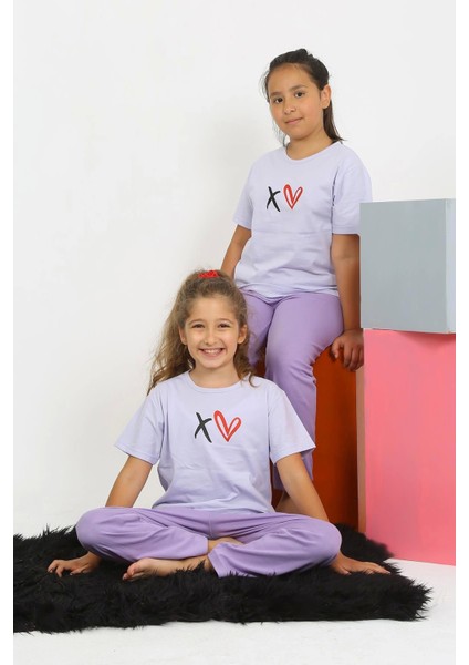 Kız Çocuk Kısa Kol Lila Penye Pijama Takım 20432 modelleri