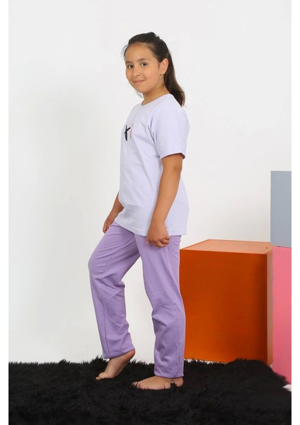 Kız Çocuk Kısa Kol Lila Penye Pijama Takım 20432 fırsatları