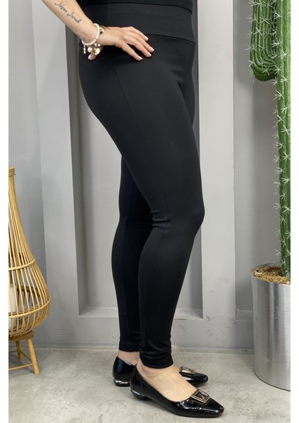 Büyük Beden Yüksek Bel Toparlayıcı Interlok Çelik Örme Siyah Kadın Tayt ( Rahat, Şık, Lux, High Waist Leggings)