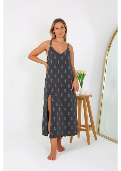 Kadın Büyük Beden Ip Askılı Uzun Gecelik 12112