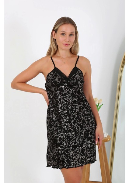 Kadın Büyük Beden Ip Askılı Gecelik 98510 Siyah indirimleri