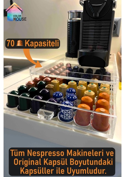 Kahve Kapsül Standı Kahve Makinesi Stant Nespresso Original Kapsül Uyumlu 70 Adet Kapasiteli