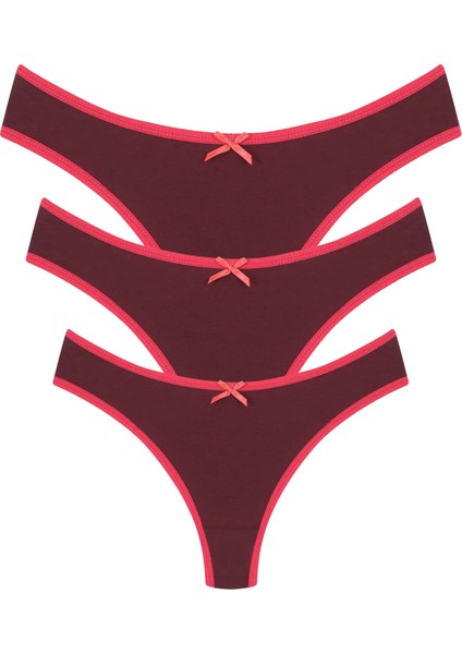 Pamuklu 3lü Tanga Külot Bordo 40251