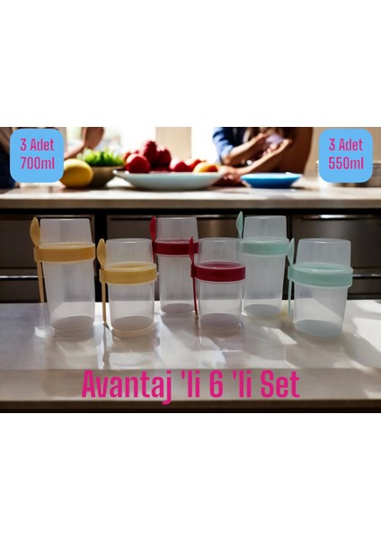 Avantaj 'lı **6 'lı Set** Meyveli Yoğurt Kabı***müsli Kabı (3x 700ML + 3X550ML)