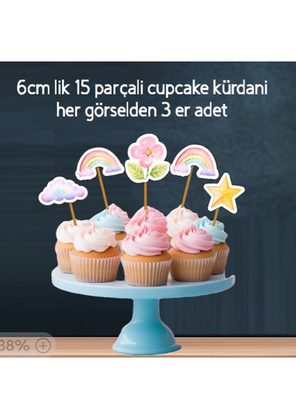 32PARÇA Gökkuşağı Bulut Yıldız Temalı Dev Doğum Günü Süsü Banner Pasta Kürdanı Cupcake Süs