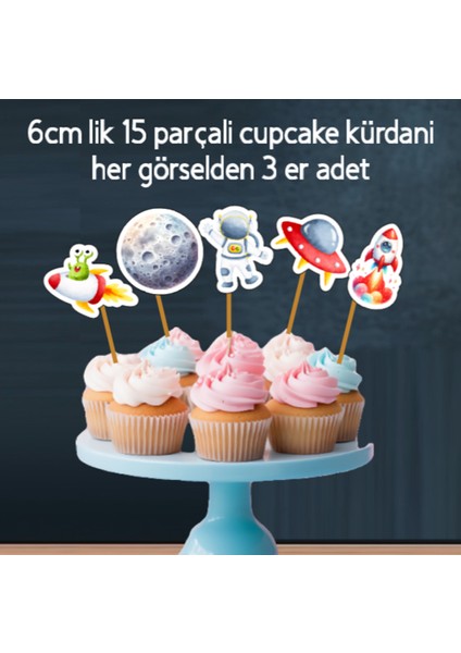 32 Parça Uzay Astronot Temalı Dev Set Doğum Günü Süsü, Banner Pasta Kürdanı Cupcake Süsü