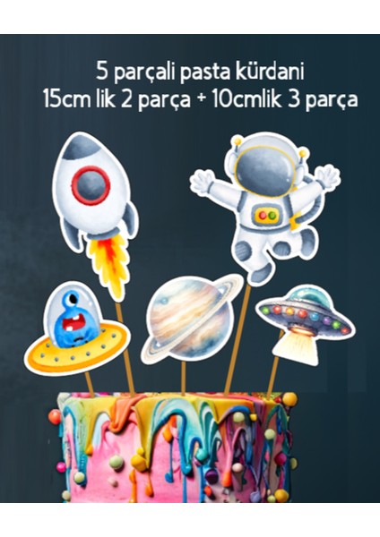 32 Parça Uzay Astronot Temalı Dev Set Doğum Günü Süsü, Banner Pasta Kürdanı Cupcake Süsü