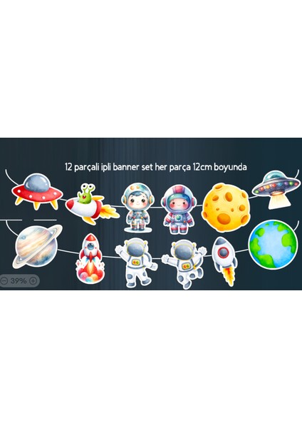 32 Parça Uzay Astronot Temalı Dev Set Doğum Günü Süsü, Banner Pasta Kürdanı Cupcake Süsü