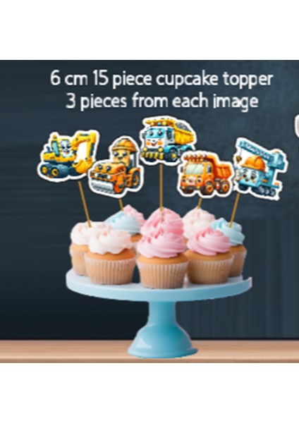 KUROMI-32PARÇA Iş Makinası Kepçe Kamyon Dev Doğum Günü Süsü Banner Pasta Kürdanı Cupcake Süsü Seti