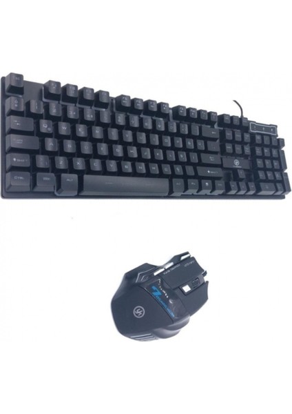 Oyuncu Rgb Işıklı USB Kablolu Klavye + Mouse Set Mekanik Hisli Klavye Win 10/11