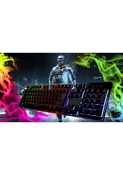Oyuncu Rgb Işıklı USB Kablolu Klavye + Mouse Set Mekanik Hisli Klavye Win 10/11