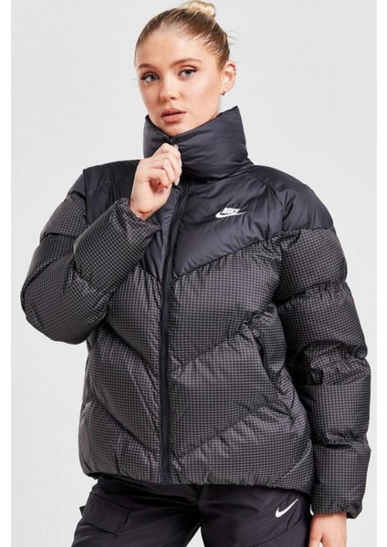 Therma-Fit Windpuffer Grid Siyah Bol Kesim Kadın Spor Mont