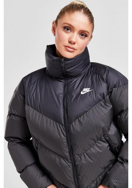 Therma-Fit Windpuffer Grid Siyah Bol Kesim Kadın Spor Mont