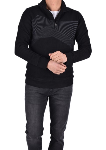 BRG-95001 Yarım Fermuarlı Kazak/siyah/s