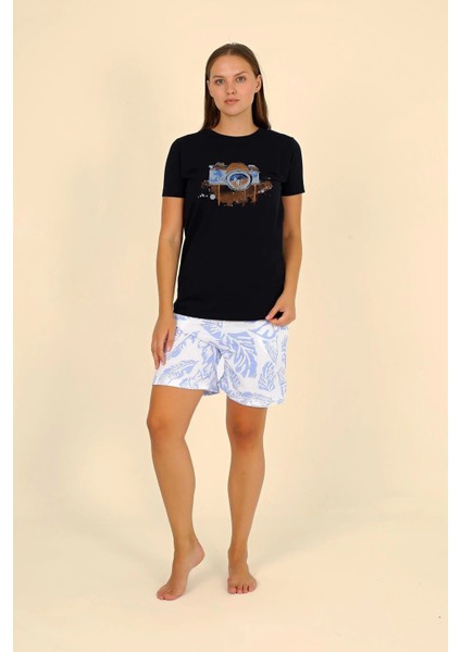 Kadın Şortlu Kısa Kol Penye Pijama Takımı Siyah 3624 fırsatları