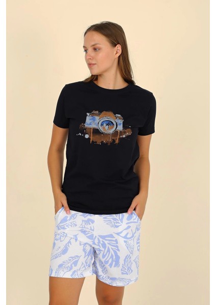 Kadın Şortlu Kısa Kol Penye Pijama Takımı Siyah 3624 indirimleri