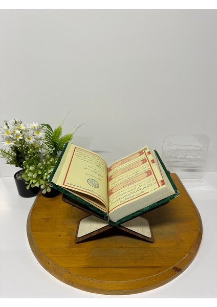 Kur'an-I Kerim Seti Kadife Kaplı Bilgisayar Hatlı Ahşap Plaket Kutulu - Yeşil indirimleri