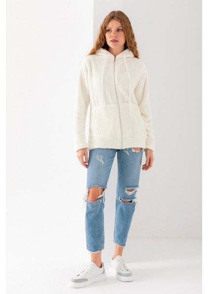 Kadın Vizon Uzun Kollu Kopüşonlu Astarsız Peluş Ceket fiyatları