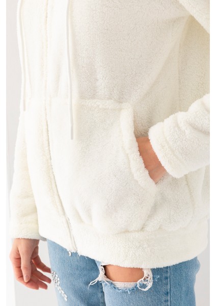 Kadın Vizon Uzun Kollu Kopüşonlu Astarsız Peluş Ceket fırsatları