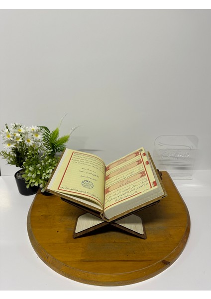 Kur'an-I Kerim Seti Kadife Kaplı Bilgisayar Hatlı Ahşap Plaket Kutulu - Altın indirimleri