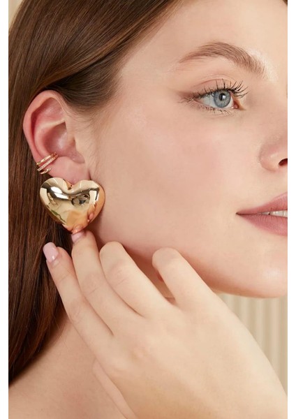 Kadın Bombeli 4cm Kalp Küpe ZRK00591